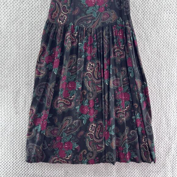VTG Fabrizio Dress Womens S Black Paisley Rose Button Front Boho Pleated - Picture 7 of 11